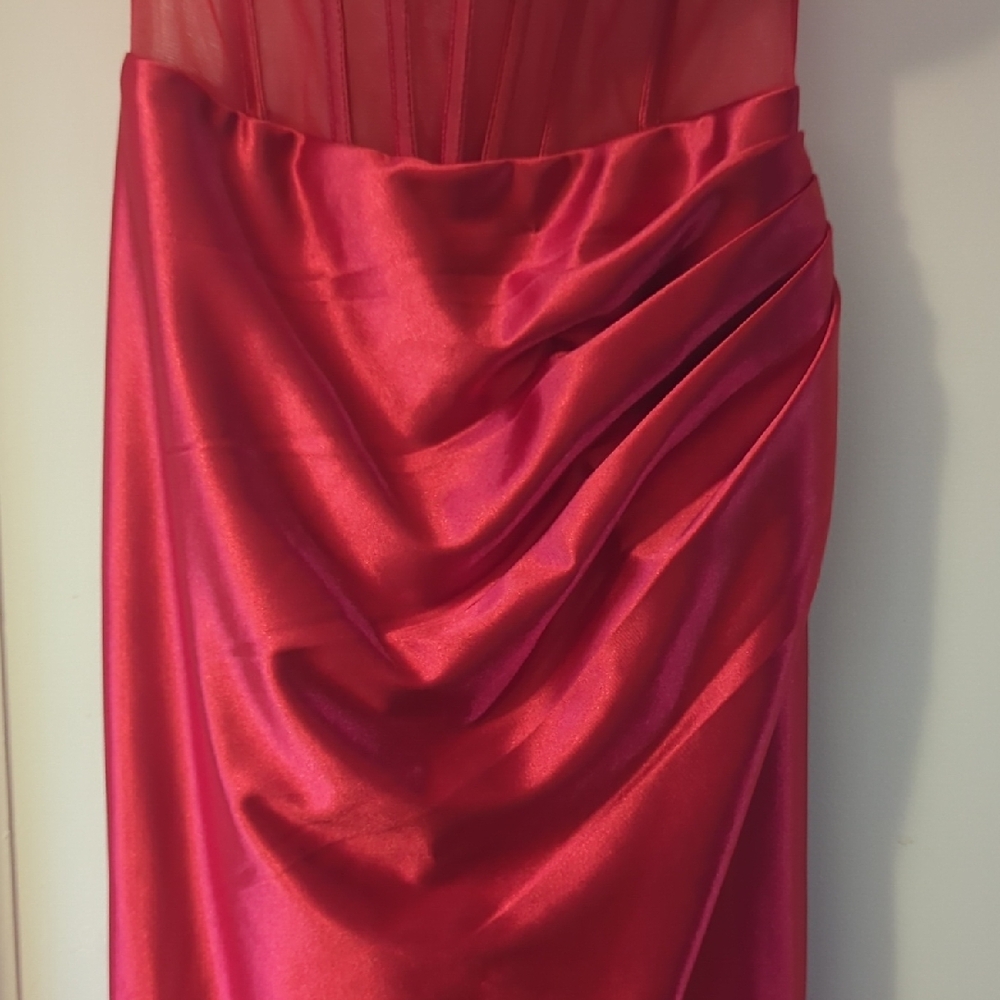 Red Satin Gown with Rose Accents - Sherri Hill - Picture 6 of 11